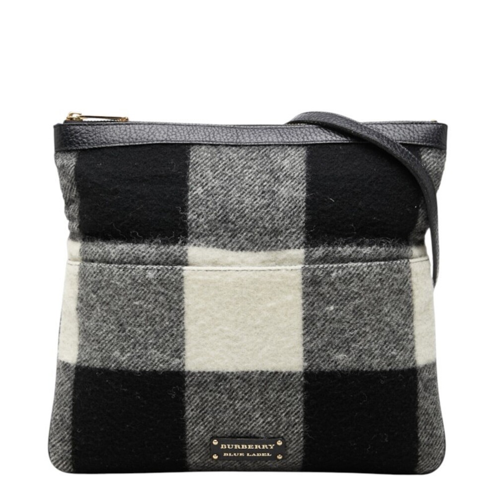Burberry Block Check Crossbody Shoulder Bag, Black and White, Wool Leather, W...